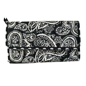 Lily Waters women's black white floral paisley folding wallet cards checkbook